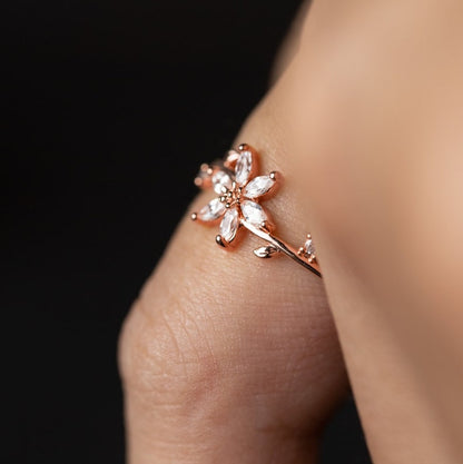 Floral Wedding Band For Women 18K/14K Yellow Gold/Rose Gold/White Gold/S925 Silver Diamond Ring