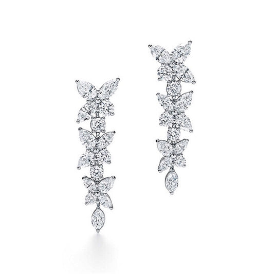 18K White Gold Row Of Moissanite Diamond Earrings