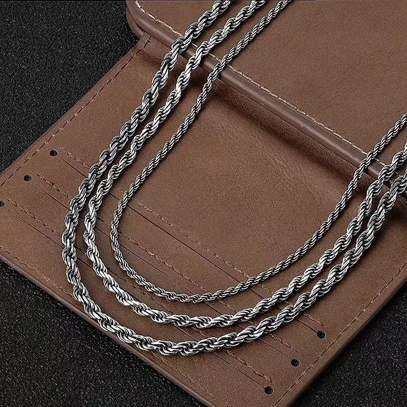 [S925] Sterling Silver & White Gold Plated Cord Necklace