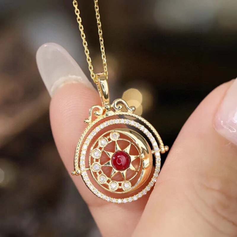 18K Yellow Gold Natural Diamond Sun & Moon Necklace