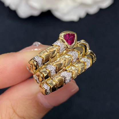 Luxury 18K Yellow Gold Natural Ruby & Diamond Ring