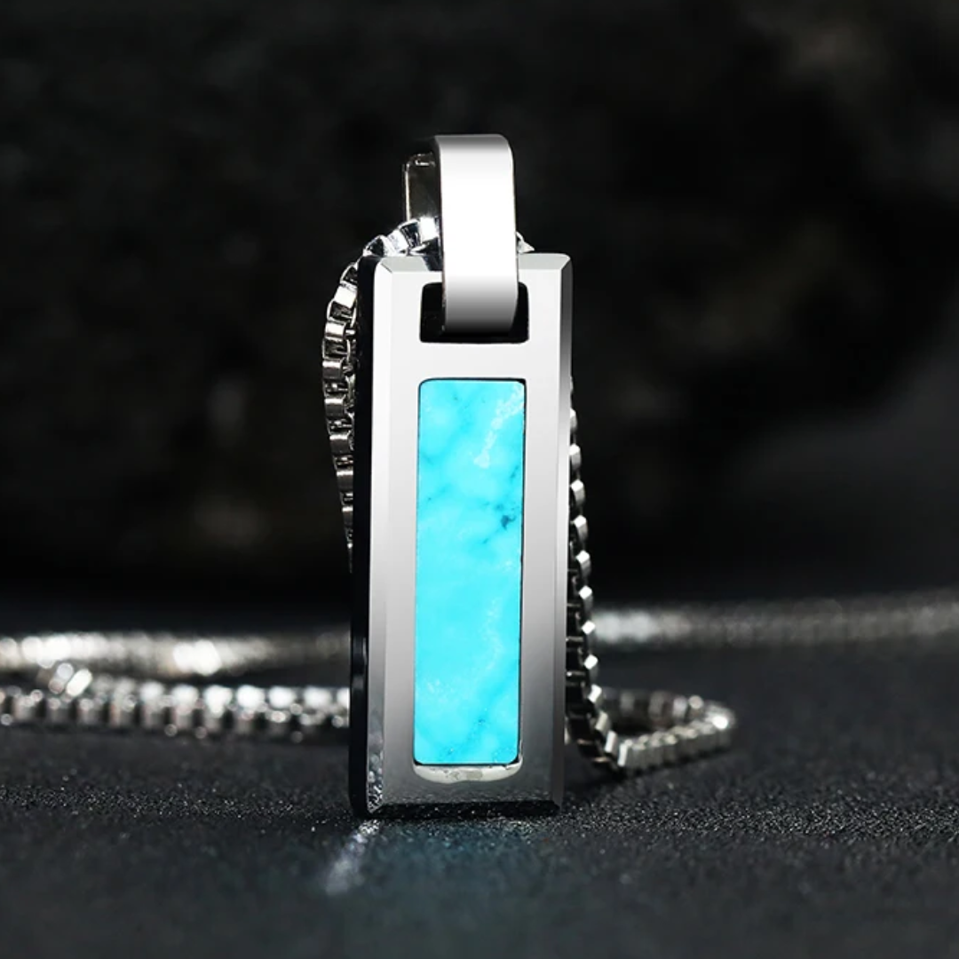 Tungsten Natural Turquoise/Natural Black Agate Necklace