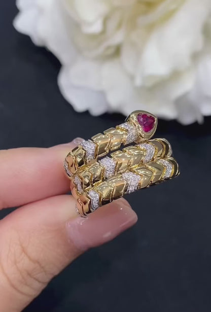 Luxury 18K Yellow Gold Natural Ruby & Diamond Ring
