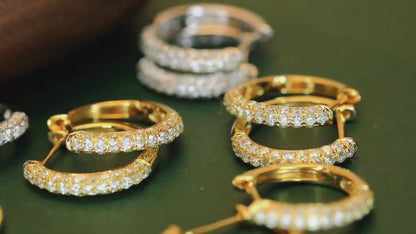 Luxury 18K White/Yellow Gold Natural Diamond Hoop Earrings