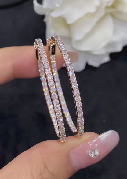 Luxury 18K Rose Gold Natural Diamond Hoop Earrings