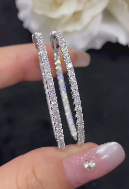 Luxury 18K White Gold Natural Diamond Hoop Earrings