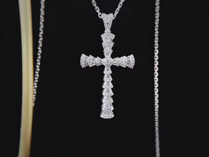 Classic 18K White Gold Natural Diamond Cross Necklace