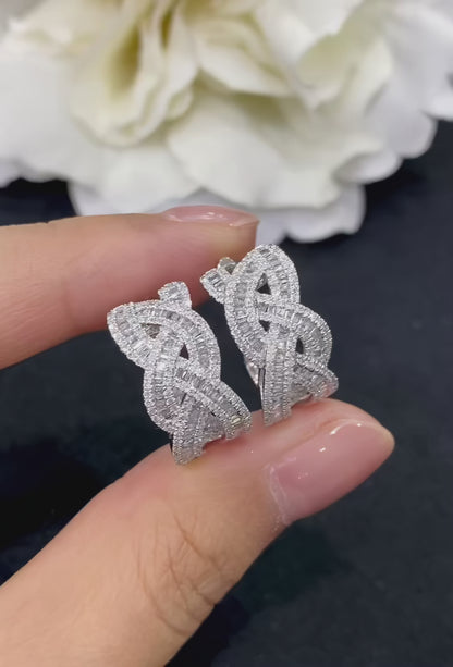 18K White Gold Natural Diamond Woven Earrings