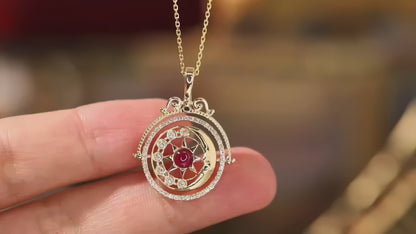 18K Yellow Gold Natural Diamond Sun & Moon Necklace